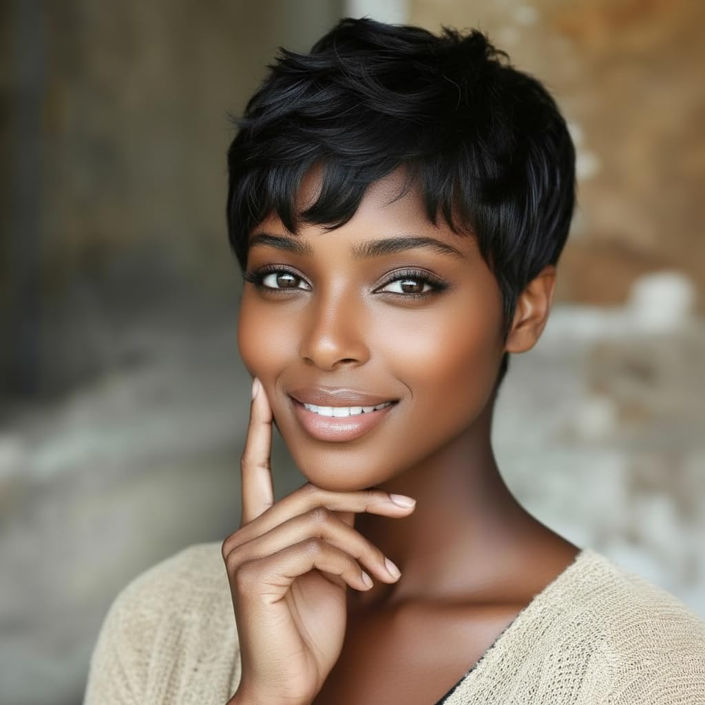 Synthetic Short Wigs for Black Women - Short Haircut Wig (Black)