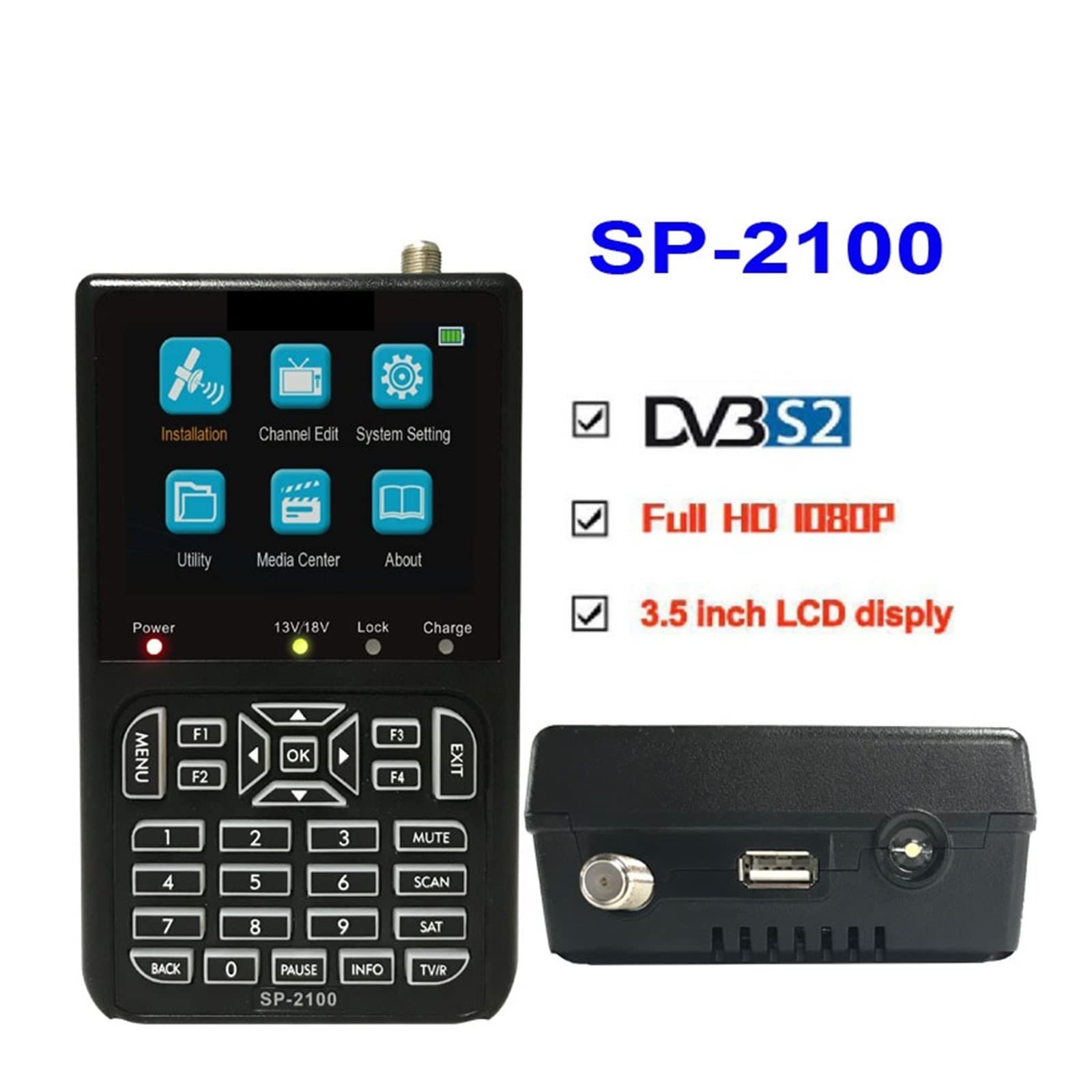 Buscador de señal satelital, Buscador De Satélite, SP-2100 HD Sat DVB S/S2 Satfinder MPEG-2/4 Medidor Digital con Pantalla LCD 3,5 Pulgadas PK WS 6906 para Uso Flexible(Without Blacklight)