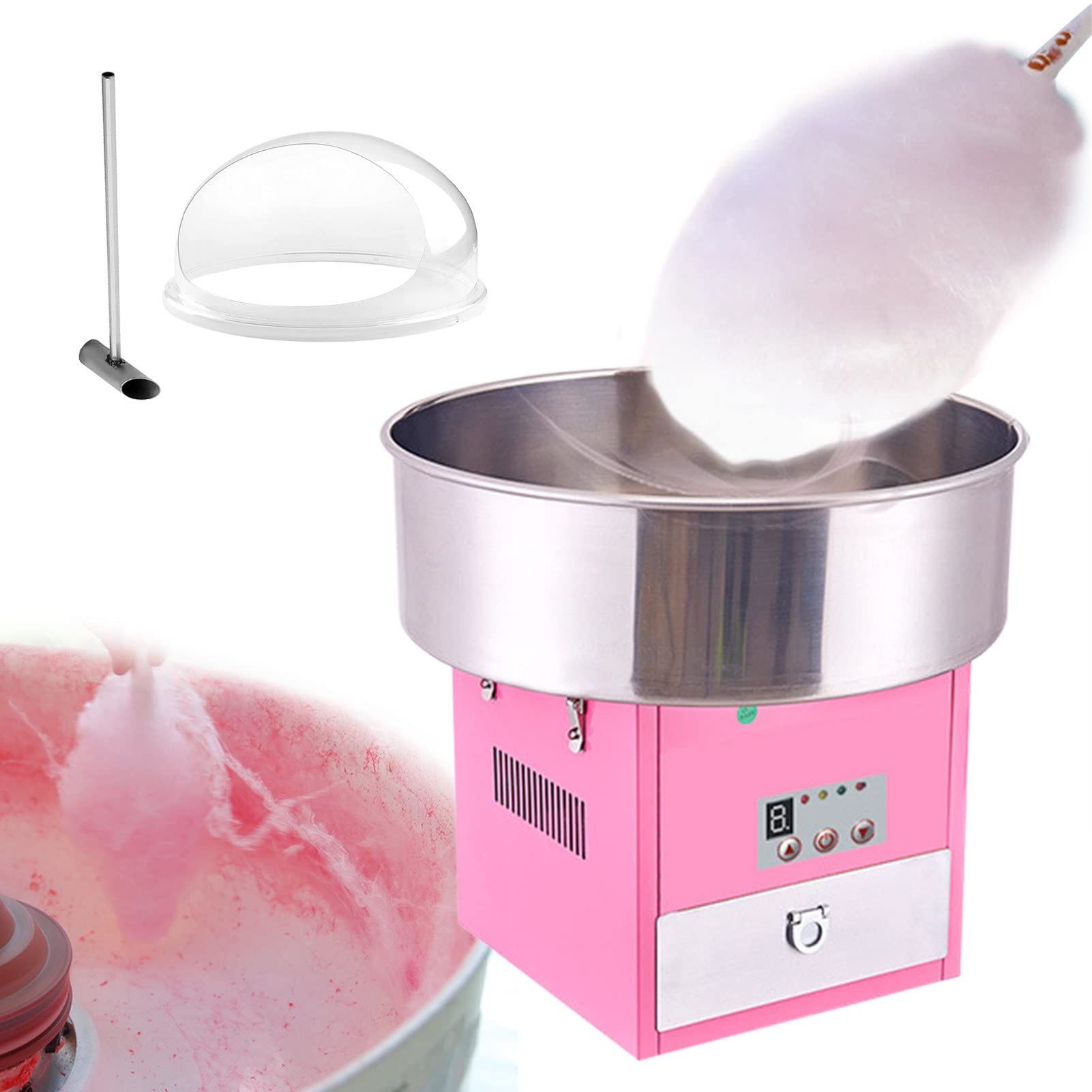 Macchina per Zucchero Filato per Celebrazioni, Ciotola in Acciaio Inossidabile da 21 Pollici/Temperatura Regolabile, Macchina per Zucchero Filato Elettrico per Zucchero Filato, Rosa