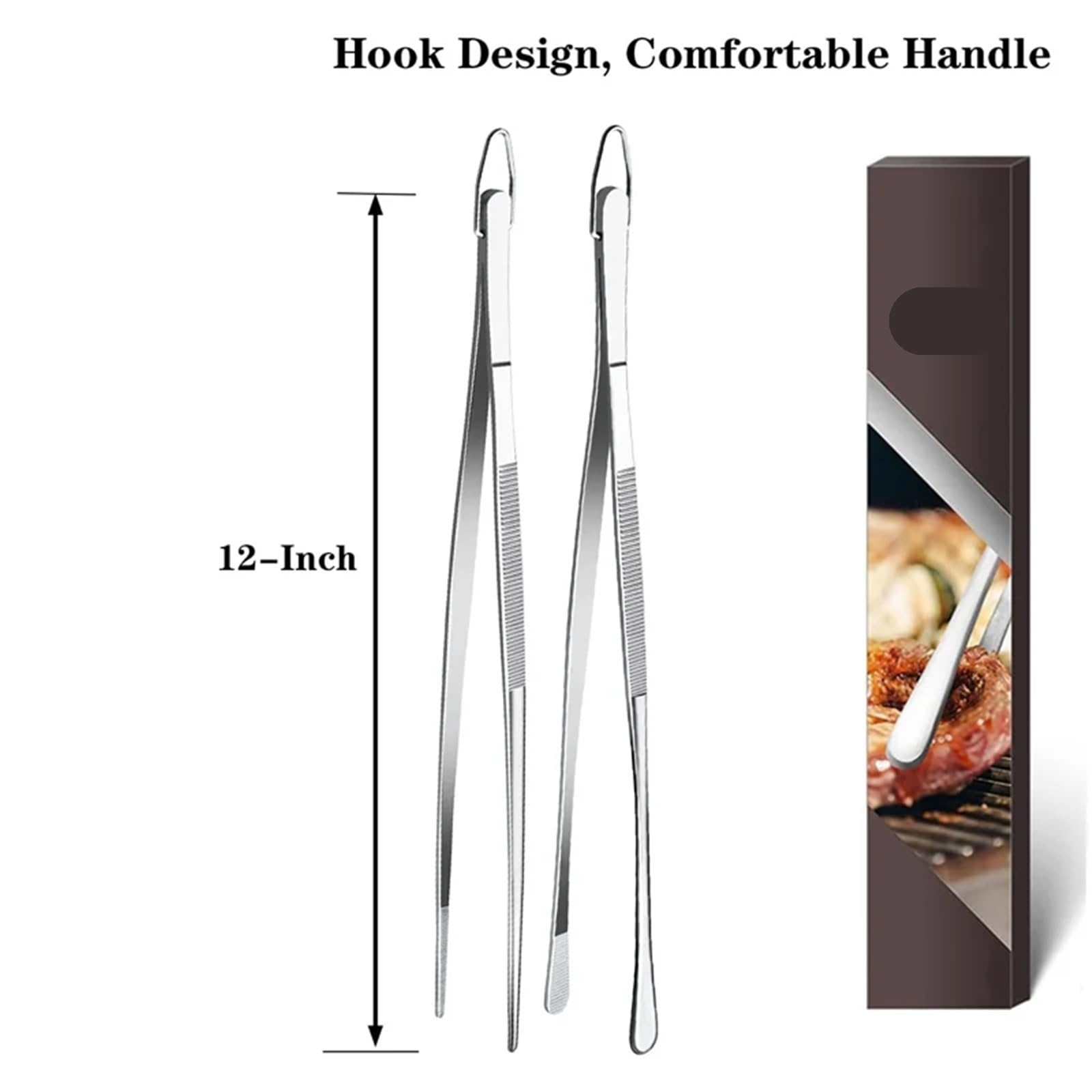 Pinze Da Cucina 2 uds pinzas pinzas finas pinzas de cocina de acero inoxidable 304 extralargas for cocina comida de mar y barbacoa Para Cocina(12inch)