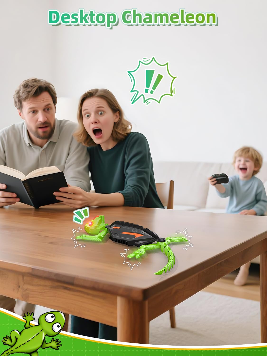 Kssvzz Lagartija Teledirigida, Gecko Teledirigido Recargable con Ojos LED, Bromas y Juegos Radio Control Robot Juguete, 360 ° Rotación Camaleon Teledirigida Regalo para niños y niñas de 3 a 12 años