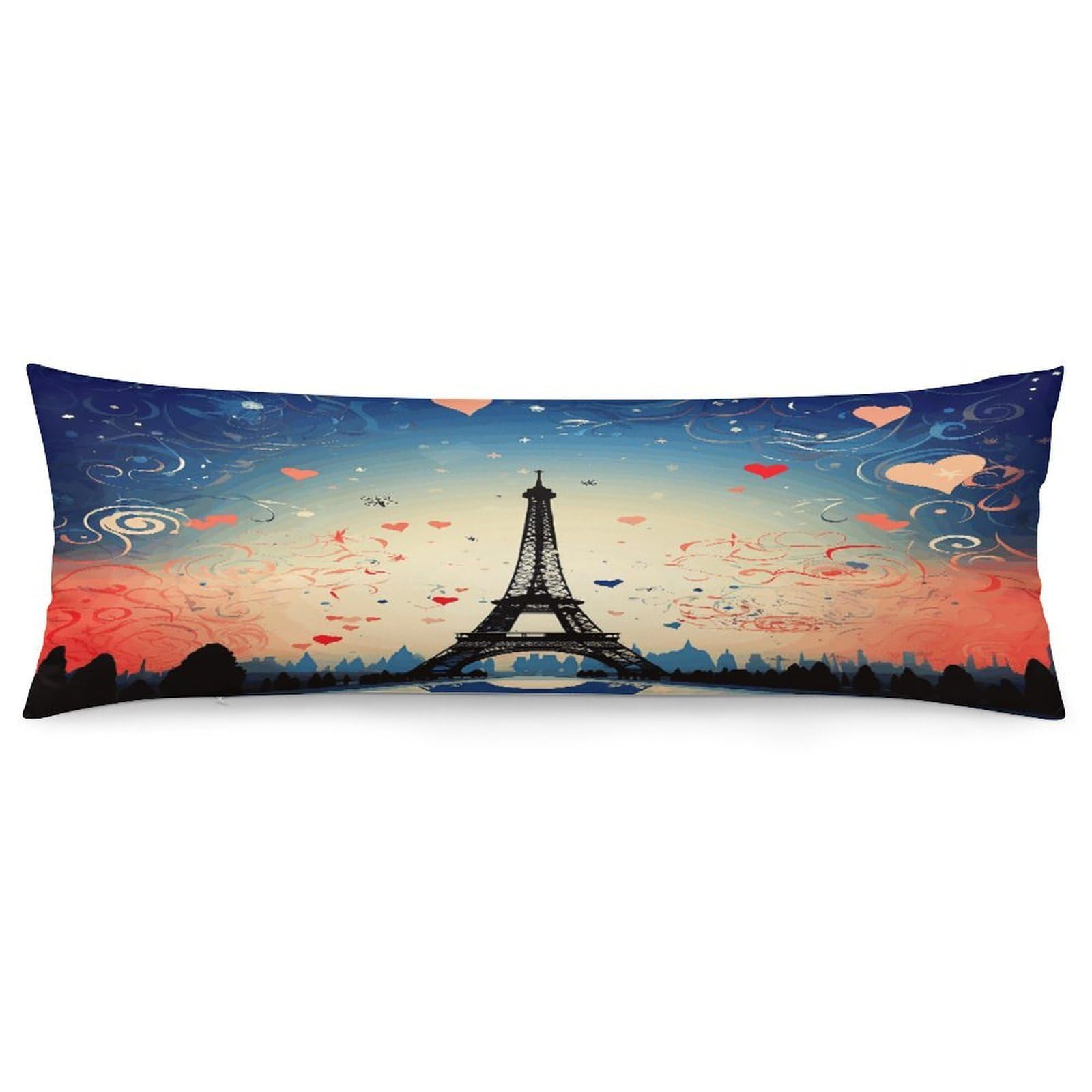 Paris Pattern Body Pillow Cover Soft Full Long Pillow Cover Decorative Large Pillow Case Cozy Body Pillow Pillowcase Pillow Shams for Bed Sofa Couch Room Decor 18.9 X 53 Inch