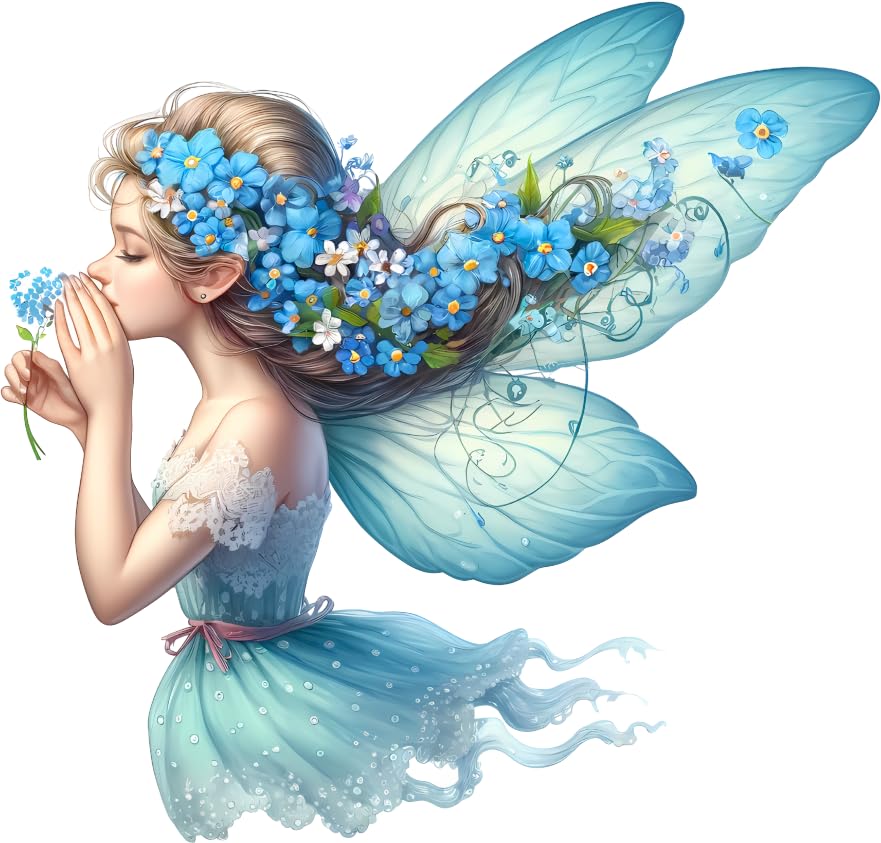 x4 Light Blue Flower Fairy Vinyl Stickers Non Transparent Elegant Fairies Art Decals 1@ 20cm for Toilet/Laptop and 3@ 7cm for Phone case Cups etc Cover Marks (Flower Lblue)