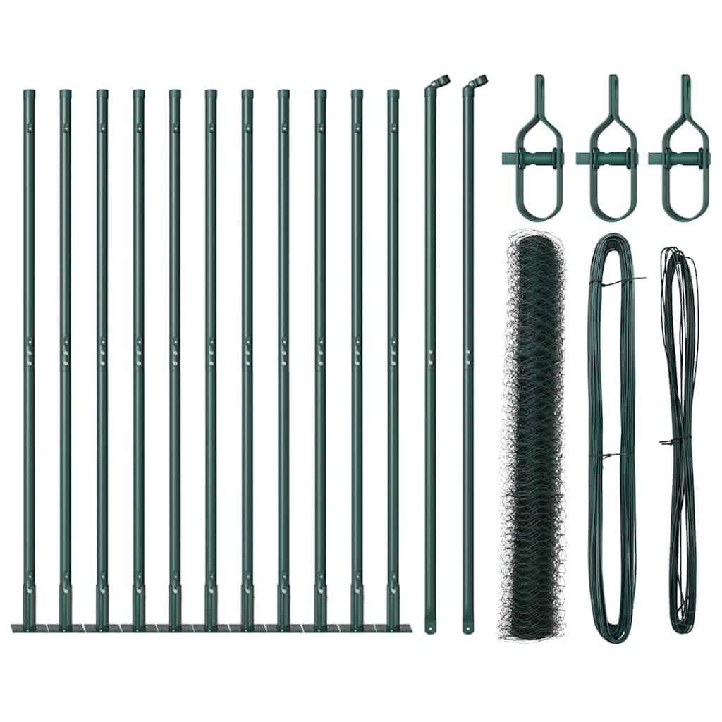 Green Steel Fence Post 25 x 1.2 m 50 mm Mesh Outdoor Garden Security Barrier Corrosion Resistant Durable Yard Enclosure Kit with Concrete Posts
