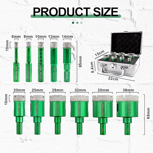 Miniatura 2 de KURSTOL Kit de brocas de núcleo de diamante diámetro de 6810121420252832351496in vástago triangular sierras de agujero soldadas al vacío para