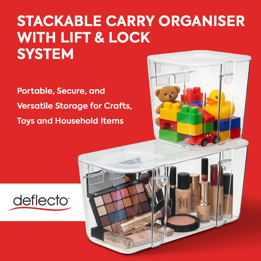 Deflecto Caddy Organizersystem mit Griff, weiß, 3 stapelbare Aufbewahrungsboxen mit Deckel, zum Aufbewahren & Transportieren von Schreib- & Malstiften, Bastelzubehör, Kochutensilien, usw.
