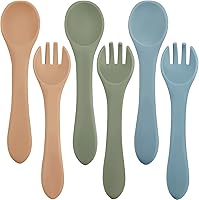 Nuenen 6-Piece Silicone Baby Forks & Spoons Set - Safe Non-Slip Self-Feeding Utensils for 6+ Month Toddlers (Nature Colors)