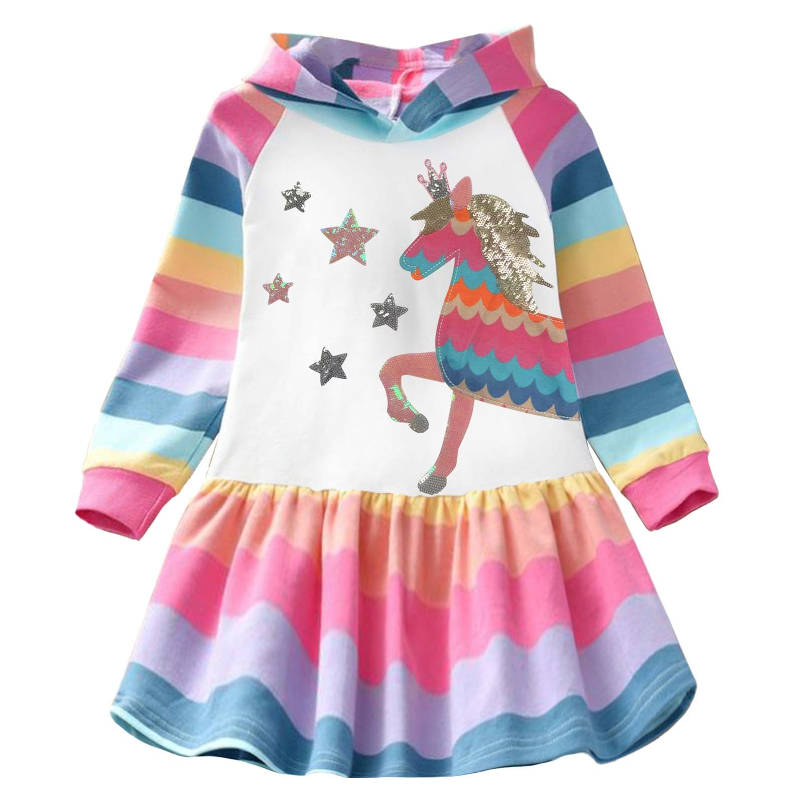 VIKITA Niñas Vestidos Algodón Animal Bordado Manga Larga Vestido para Niños