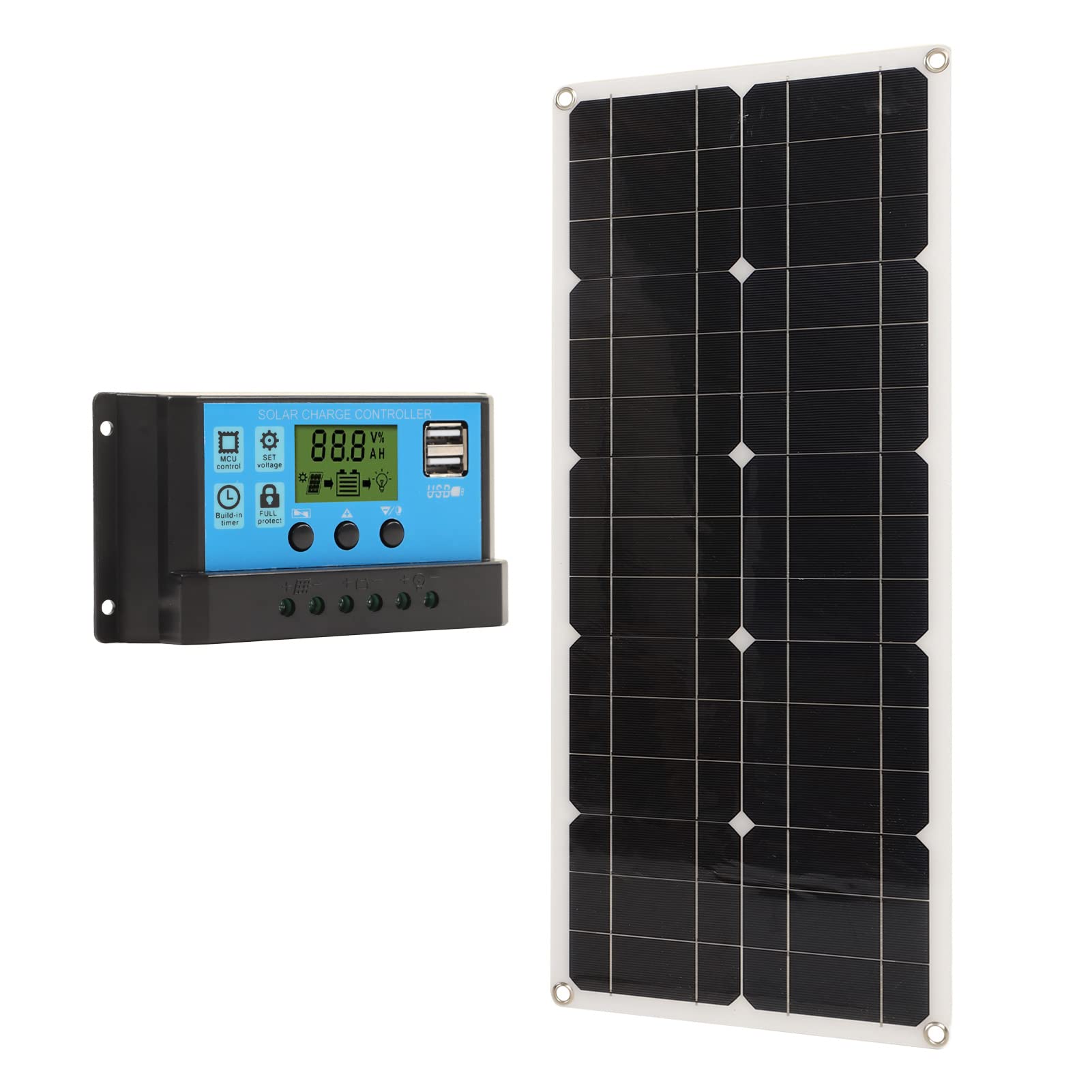 Solar Charger Panel, IP65 Waterproof 12V 24V Adaptive Low Consumption 30W Solar Panel Kit for Motorcycles (10A)-image-38