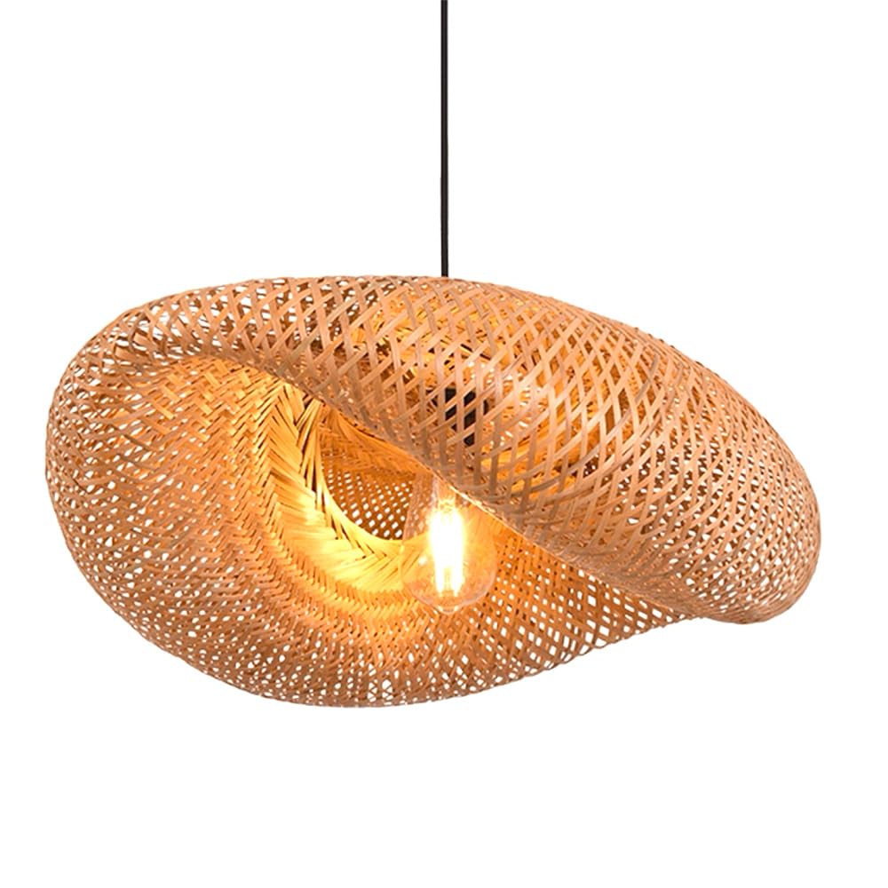 DUNMW Creative Handwoven Bamboo Pendant Light Shell Shape Bamboo Chandelier Ceiling Light Ceiling Lamp Natural Chandelier for Bedroom, Living Room, Tea Room