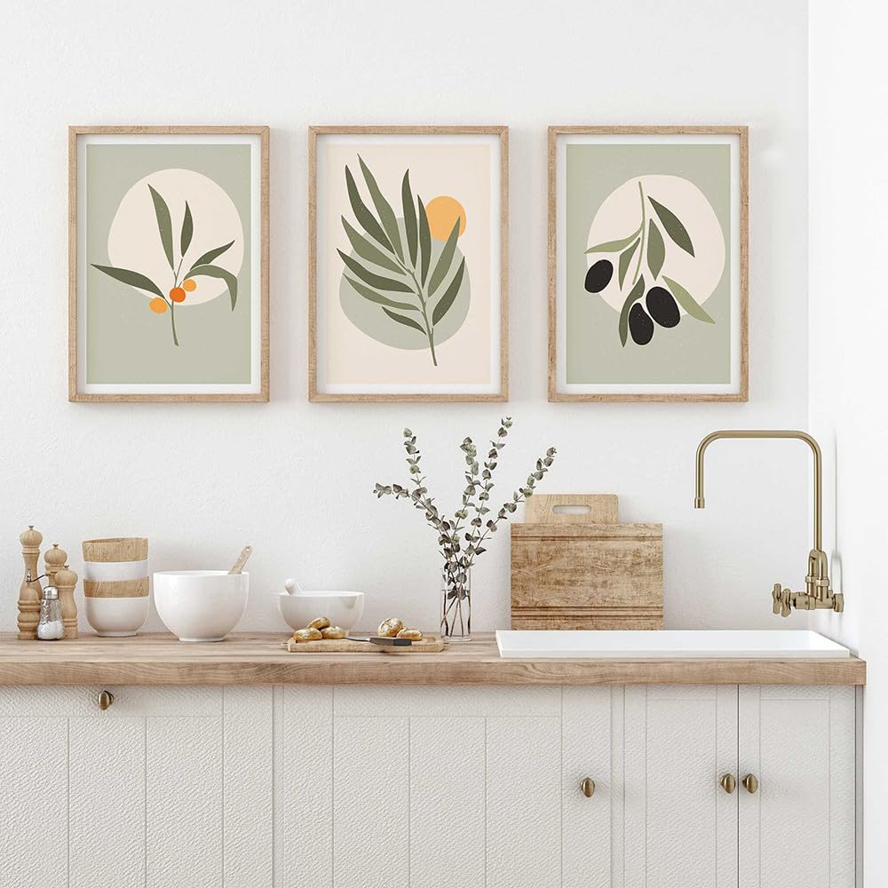 WBYZAC Art Prints-Boho Leaves Berries House Canvas Painting Posters Wall Art Prints Picture Living Room Bedroom Kitchen Office Home Decor Artwork-50 * 60cm*3PCS (No Frame)
