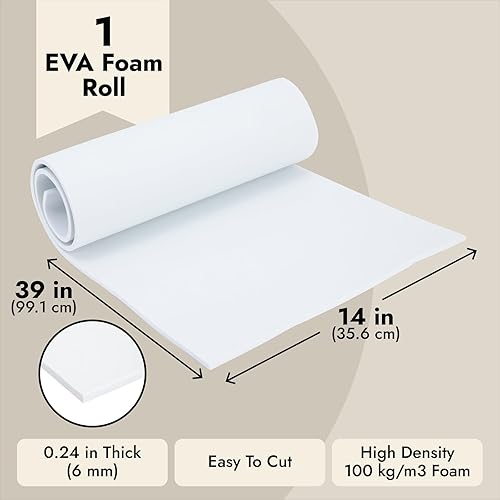 Miniatura 5 de Rollo de espuma EVA de 0.236 in, hoja de espuma blanca para armadura de cosplay, disfraces, alta densidad 220.5 lbsm3 (14 x 39 pulgadas)