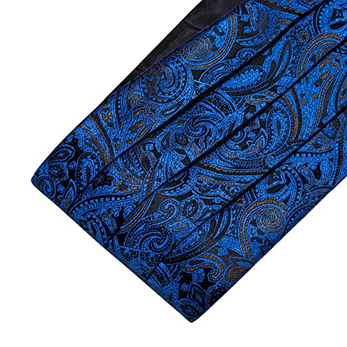 Image of Barry.Wang Men Silk Paisley Cummerbund and Pre-tied Bowtie Handkerchief Cufflink Set for Tuxedo