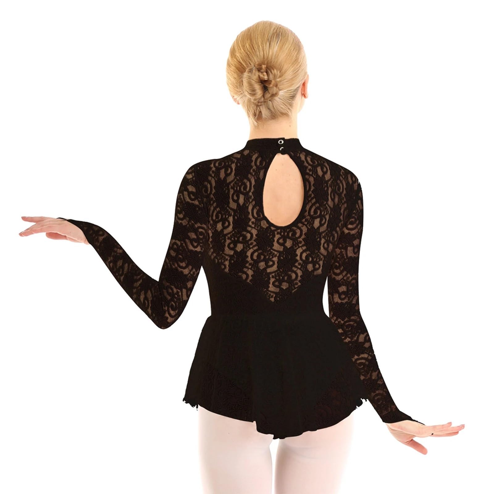 Maillot Ballet Mujer Maillot de ballet y gimnasia for mujer adulta, vestido de danza contemporánea, mallas de manga larga con encaje for patinaje artístico
