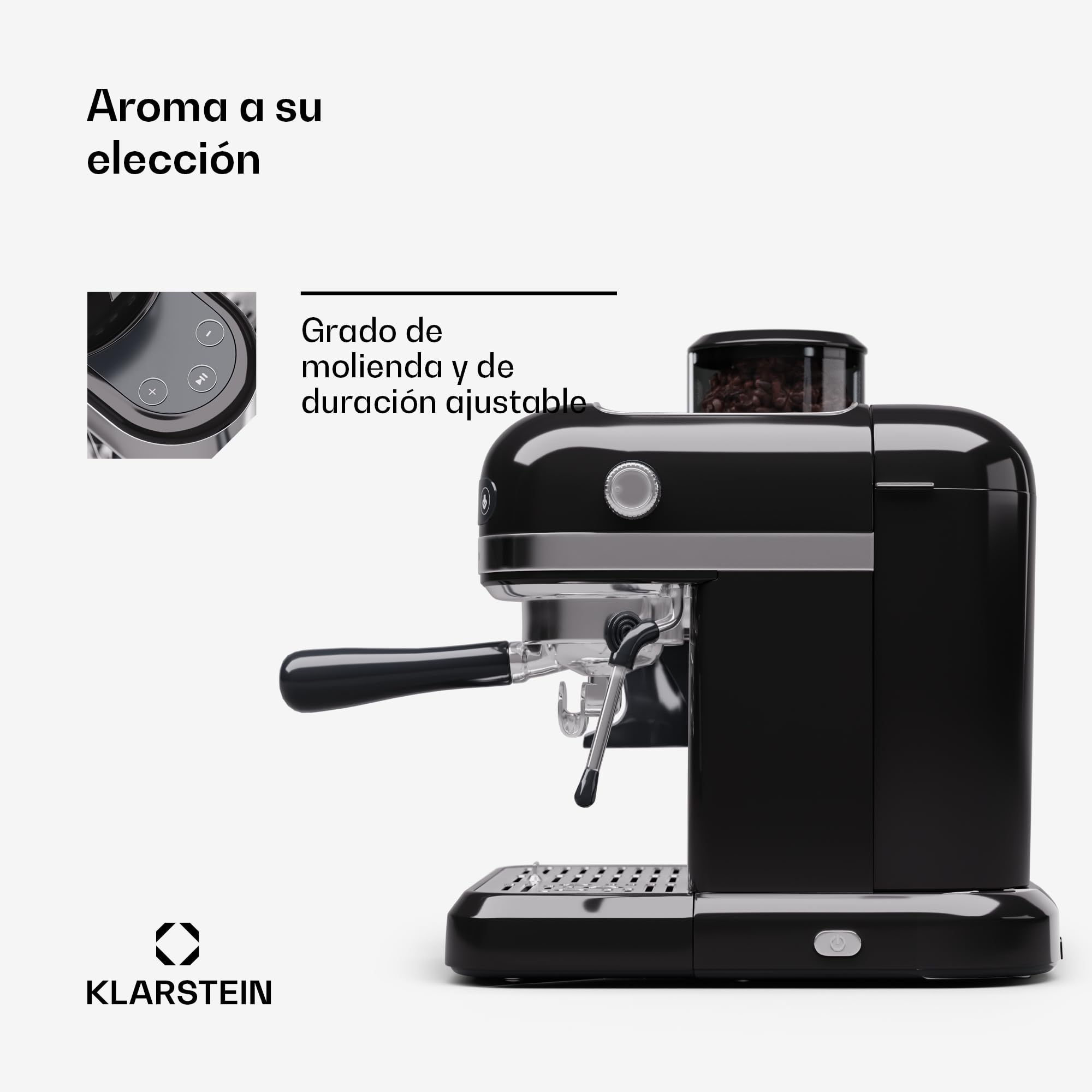KLARSTEIN Cafetera Expresso Automatica con Espumador de Leche, Cafetera Espresso 1.4 l. Cafeteras, Pequeña de Acero Inoxidable 1550W para Capuccino, Cafetera Automatica, Maquina de Cafe