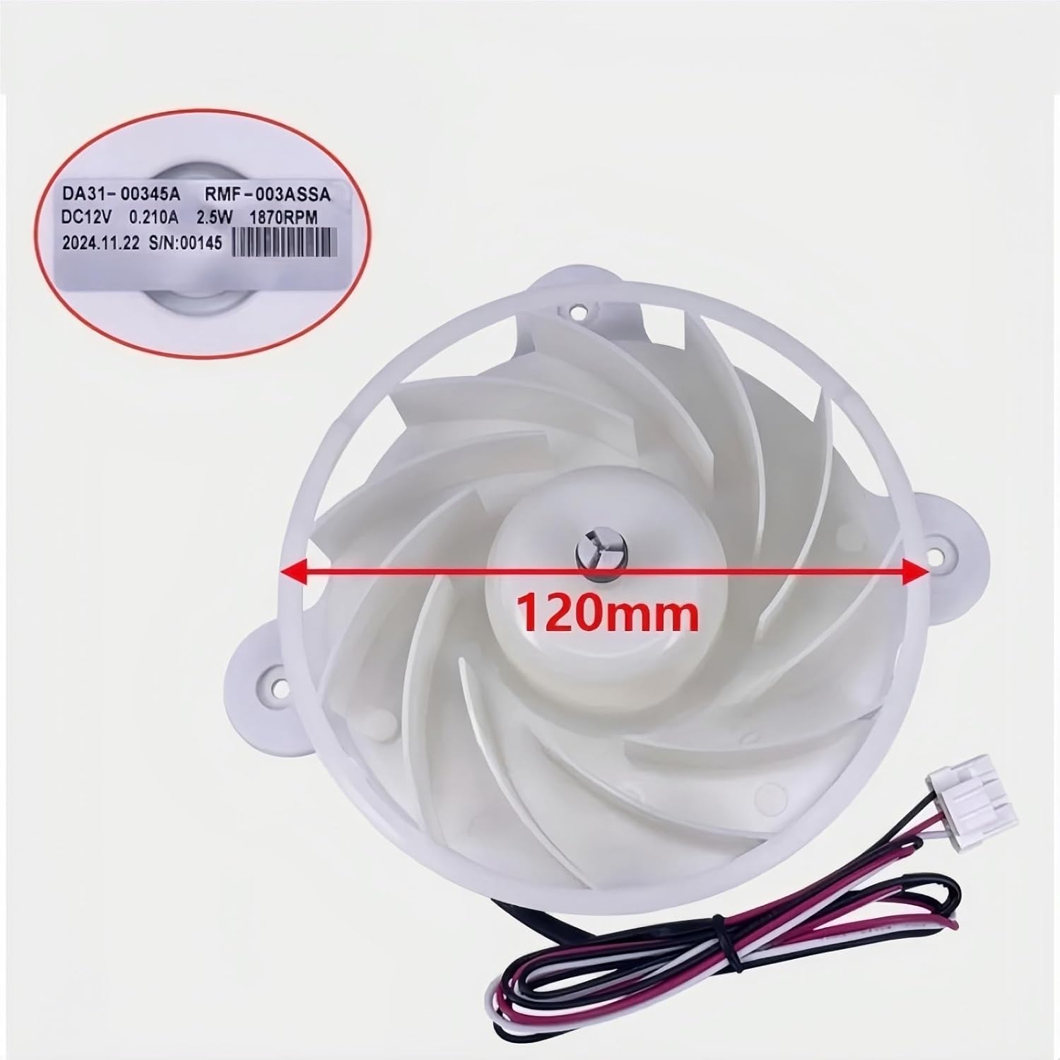 Compatible for Samsung Refrigerator Cooling Fan RMF-003ASSA DC12V Fridge Radiator DA31-00345A Freezer Parts Fridge Cooling Fan