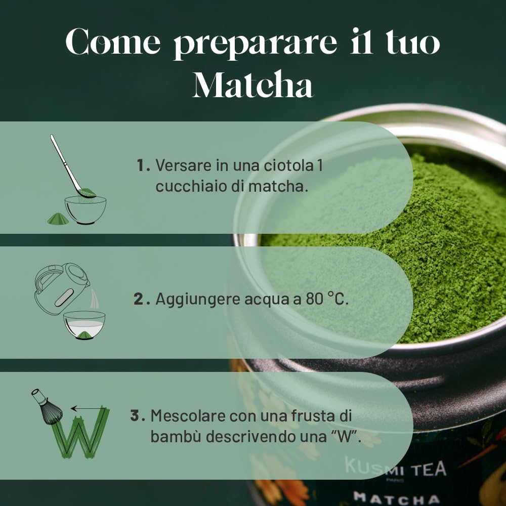 Kusmi Tea - Tè Matcha Bio Cerimonia - Tè Verde Giapponese in Polvere - Matcha Latte - 30g