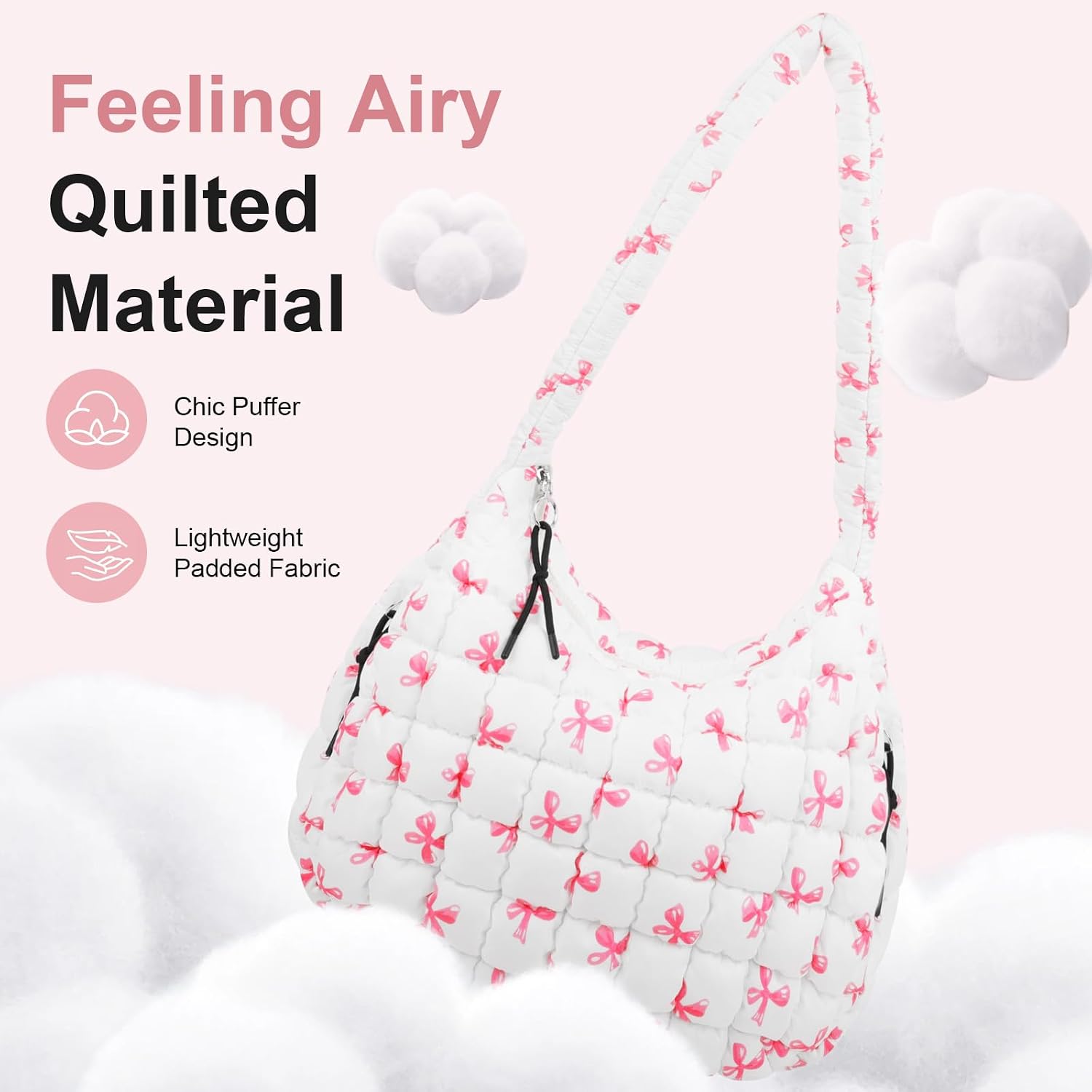 Quilted Puffer Tote Bag Purse Puffy Crossbody Shoulder Bag,Lightweight Nylon Hobo Bag Puffer Carryall Bag for Women Girl