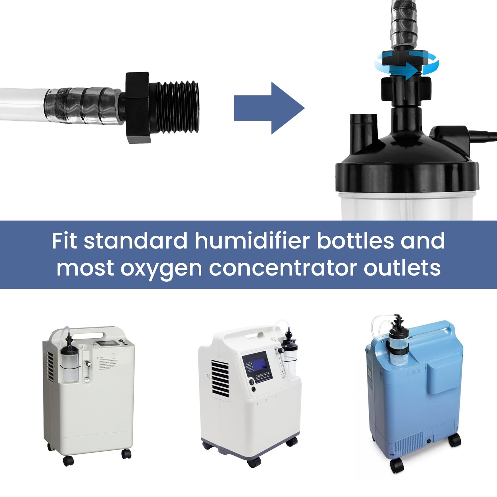 Tubo de conexión de botella humidificador concentrador de oxígeno, generador de O2, adaptador de taza de agua con conector roscado estándar, 10 piezas (Recto, 15,8 pulgadas / 40 cm)