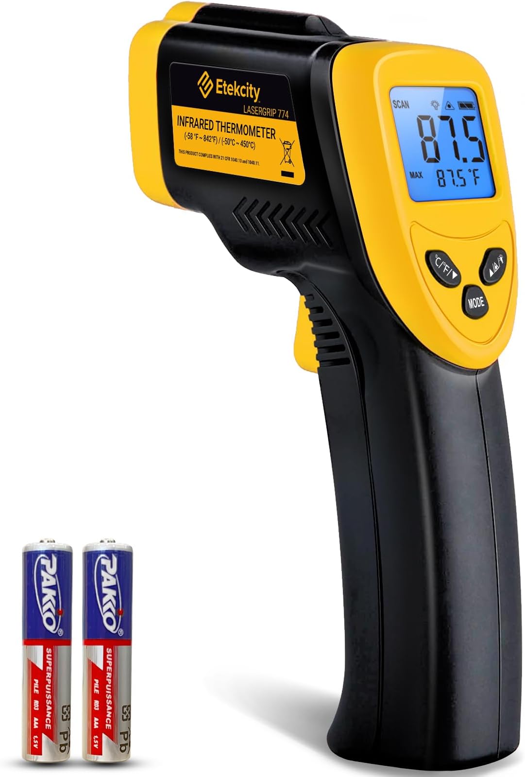 Etekcity Infrared Thermometer Upgrade 774, Heat Temperature Temp Gun for Cooking, Laser IR Surface Tool for Pizza, Griddle, Grill, HVAC, Engine, Accessories, -58°F to 842°F, Yellow