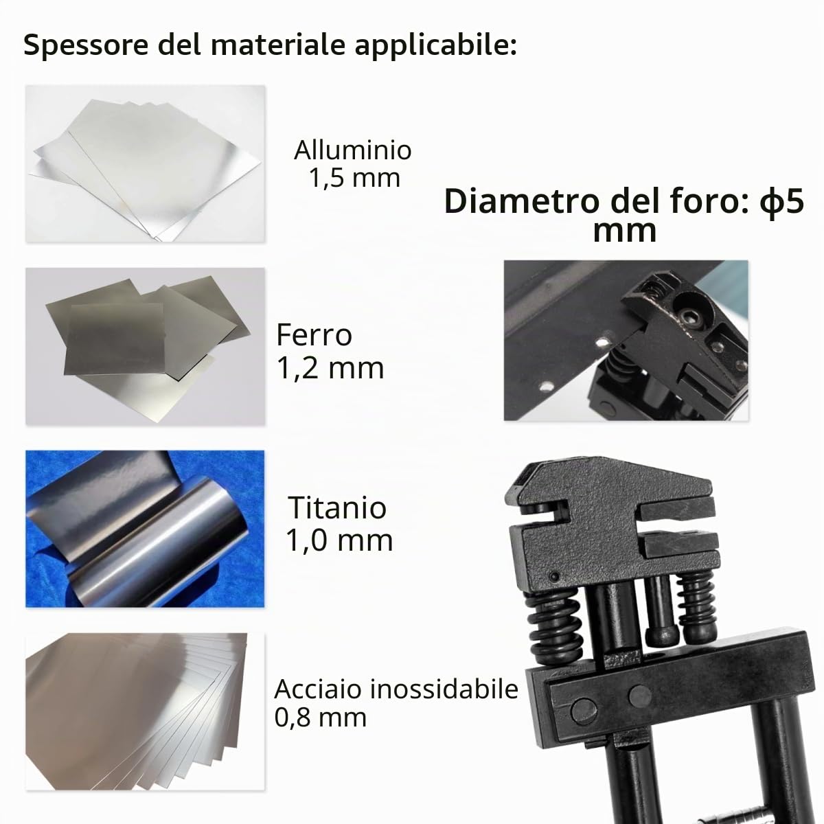 Pinza Combinata 2 in 1 Punzonatura e Infilatura Ø 5 mm Pinze Punch Tool Flanging Perforatrice Lamiera Pinzas Multiuso Testa con Manici Imbottiti