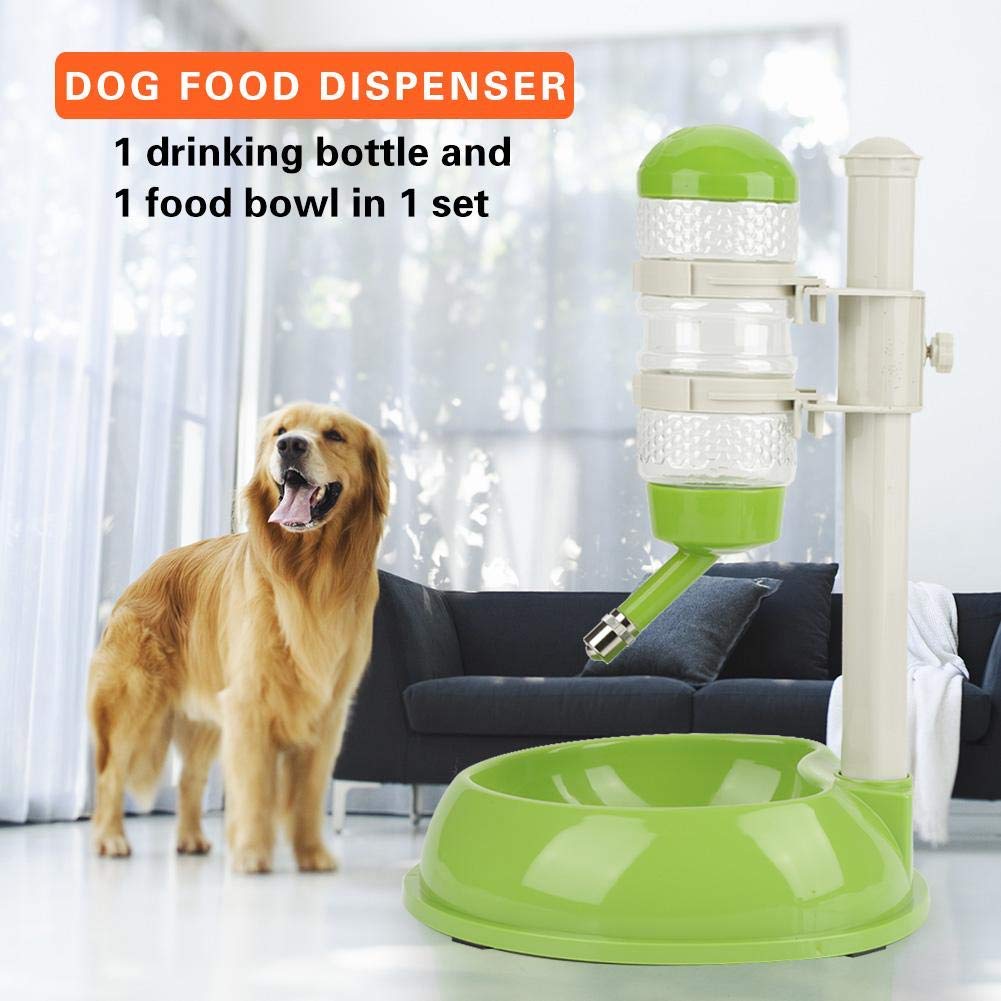 Fdit Dispensador de Agua Potable 500ml Cuenco de Alimentos con Botella de Agua para Mascotas Dispensador Grande Ajustable Automáticamente de Altura para Gato Socialme-EU(Verde)