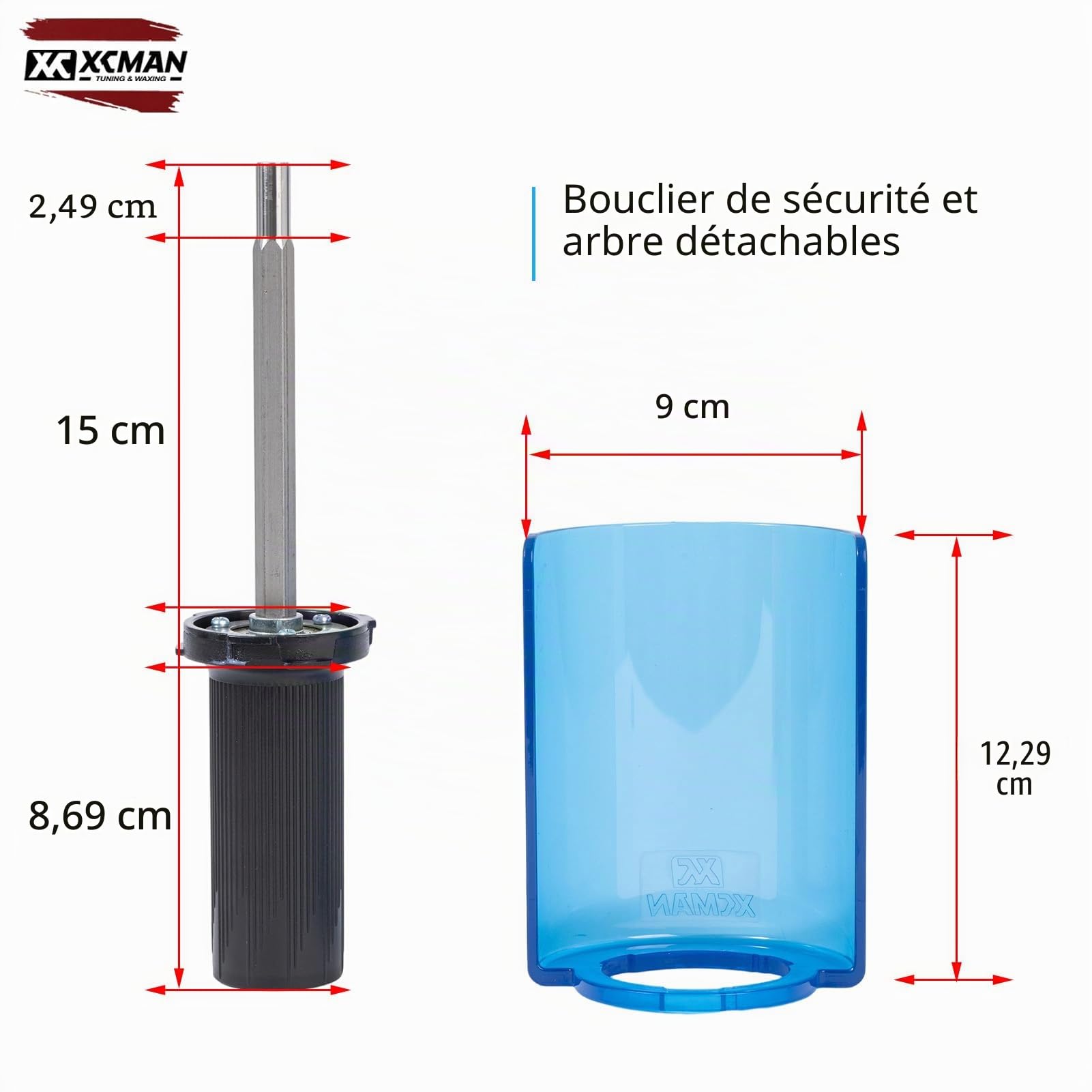 XCMAN Kit de brosse Roto pour ski 150 mm avec manche et 3 brosses : nylon, crin de cheval, laiton