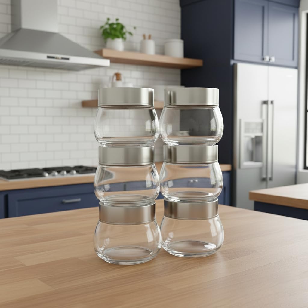 Brezzycloud Tarros de cristal ovalados de 300 ml con tapa hermética de acero inoxidable, adecuados para usar en tu oficina en casa, almacenamiento de cocina/tarros de vidrio para cocina, tarro de