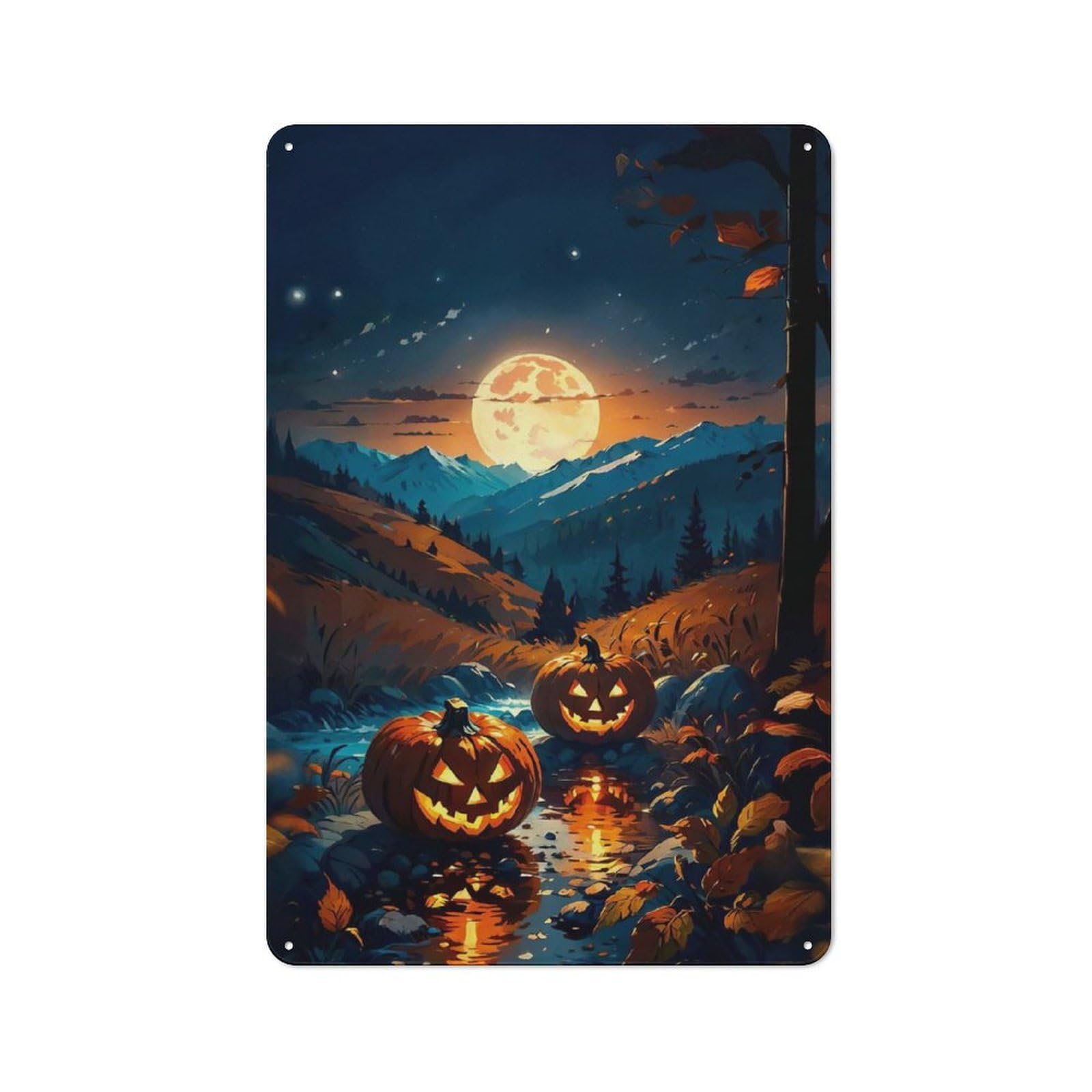 Junmoney Two Halloween Pumpkins Metal Wall Sign 30X20cm Featuring For Home Bar Wall, For Themed Interiors In Home Bars And Entertaining Spaces