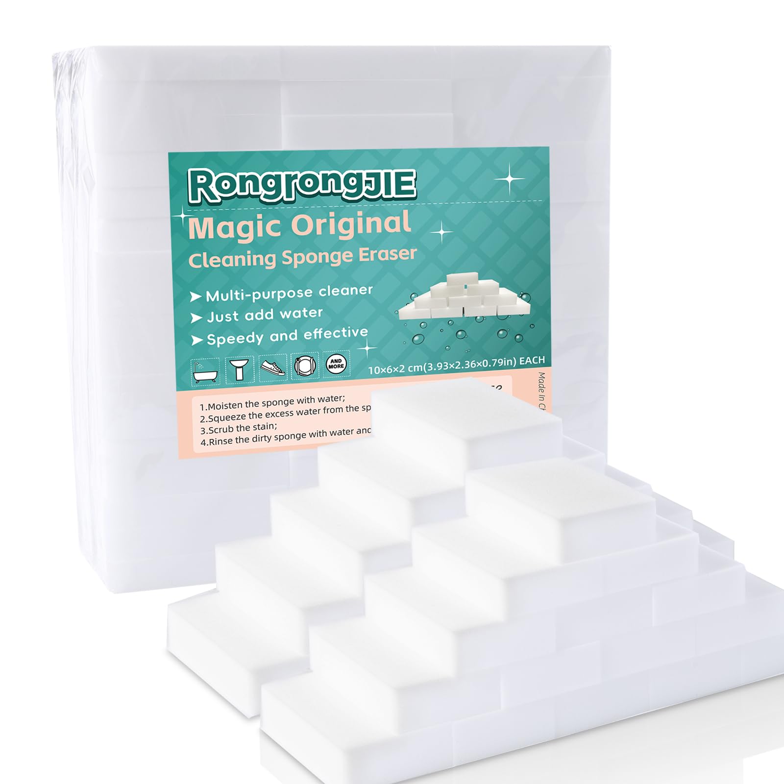 Magic Sponge Eraser, 102 Pack Melamine Sponges Foam Pad in Bulk, Long Lasting Eraser Cleaner, Scrub Cleaning Pad for Kitchen, Bathroom, Furniture, Tub, Sink, Floors, Baseboard, Shoes, Wall