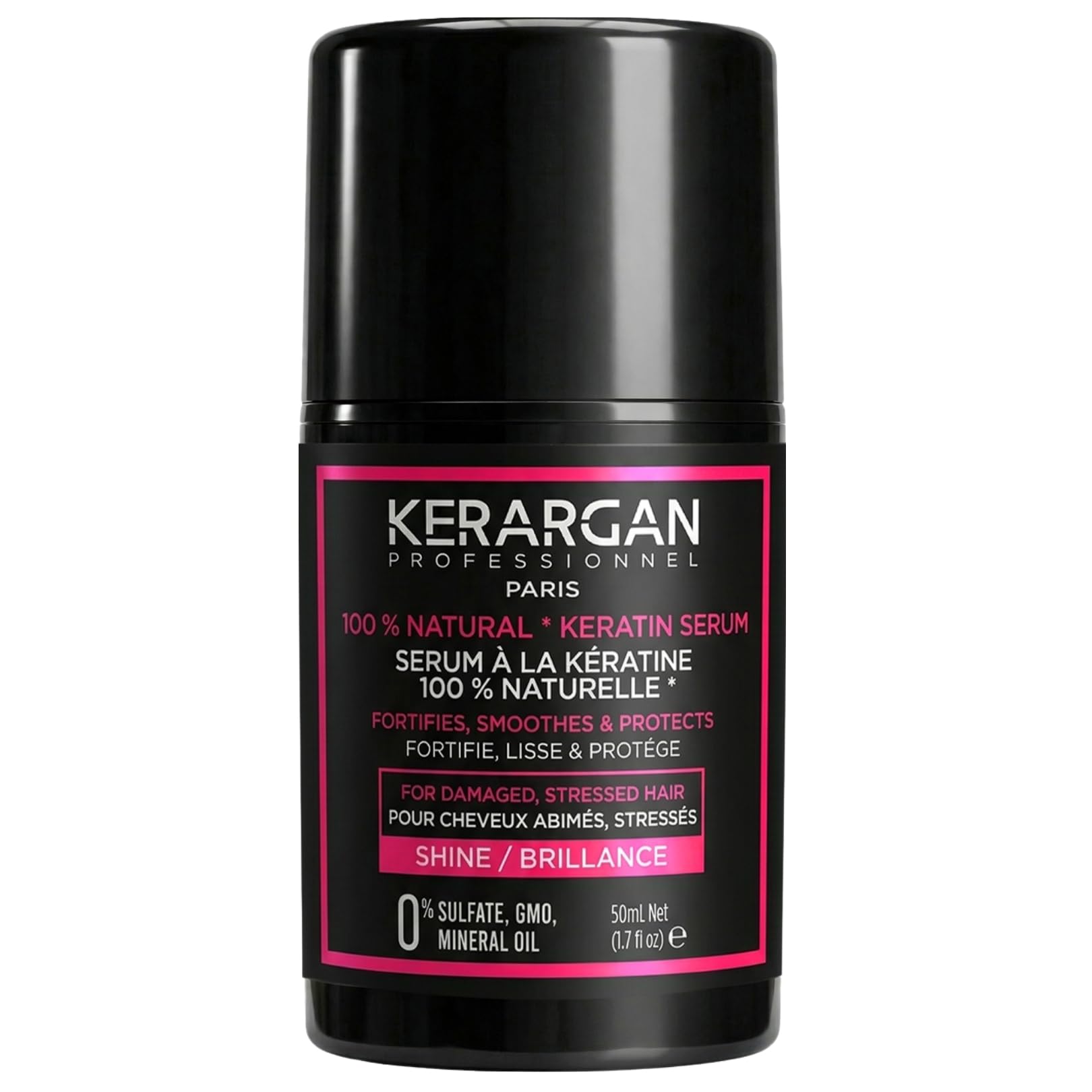 Kerargan - Ultra-Repair Keratin Hair Serum for Damaged Hair - Protective, Smoothing - Natural Oils of Castor, Macadamia & Argan - Sulfate-Free, GMO-Free, Mineral Oil-Free - 50ml