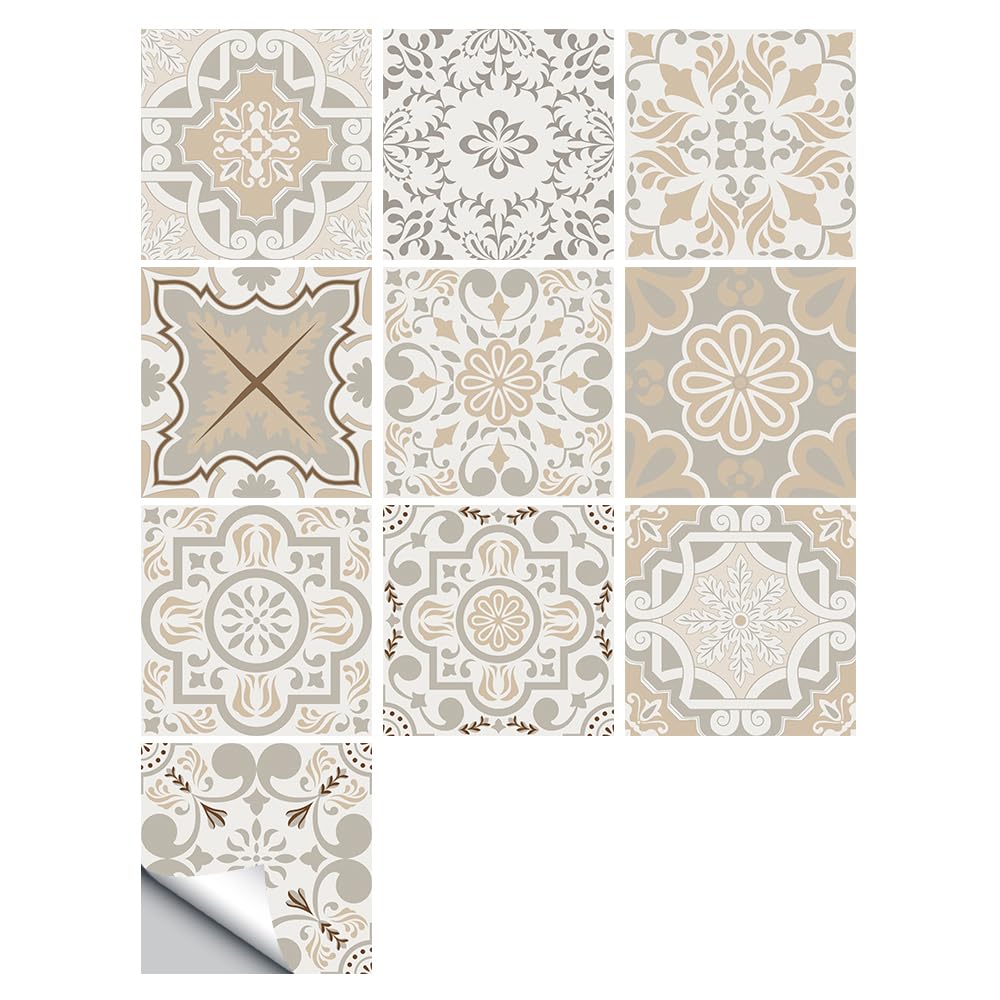 25 PCS Moroccan Style Tile Sticker, 4x4 Inch(10x10cm) Traditional DIY Murals, Tile Waterproof Oil Proof Removable Decals for Bathroom & Kitchen