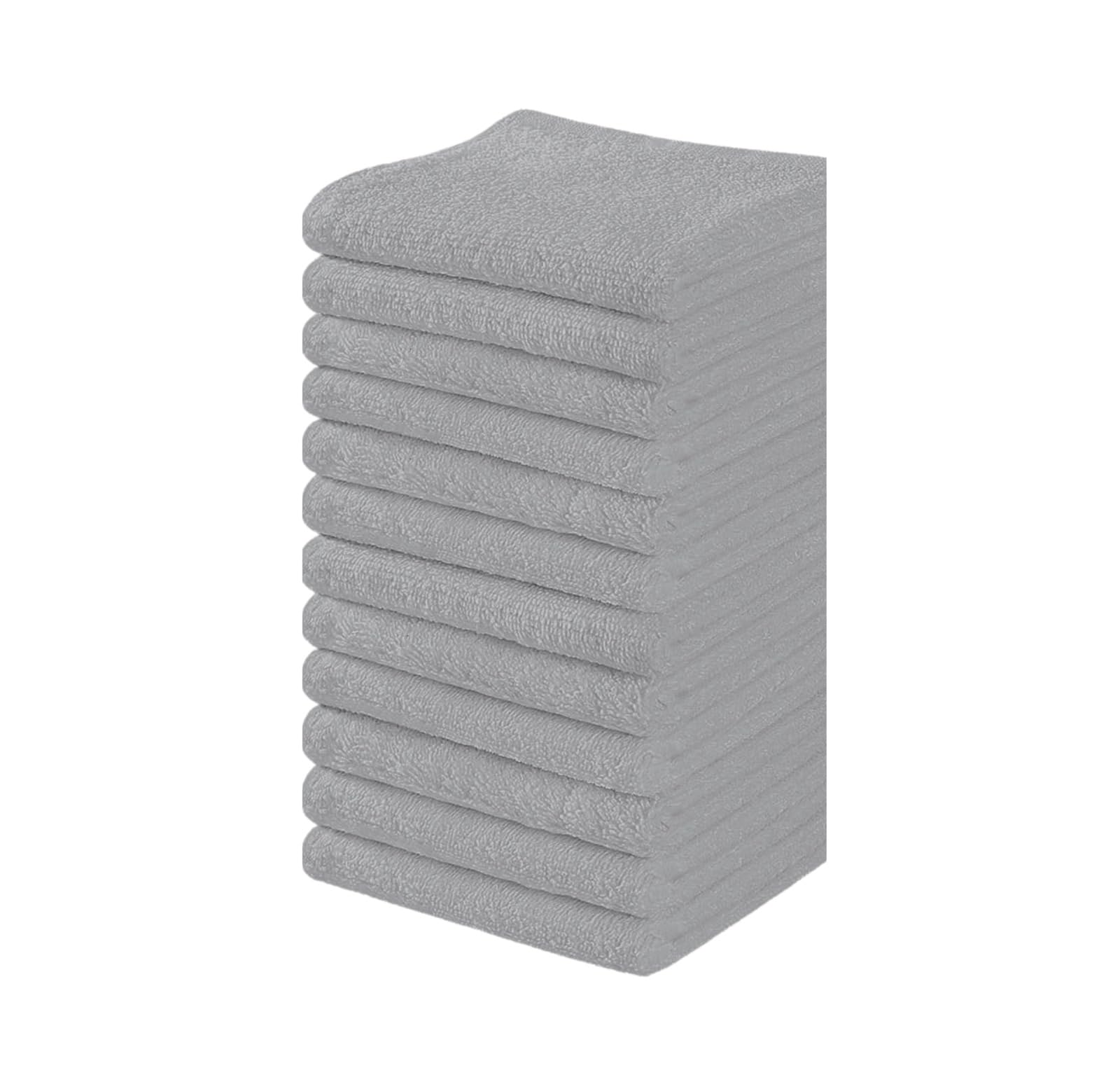 Towel and Linen Mart 100% Cotton - 12 Pack Wash Cloth Set - Flannel Face Cloths, Highly Absorbent and Soft Feel Fingertip Towels (Silver, Pack of 12)