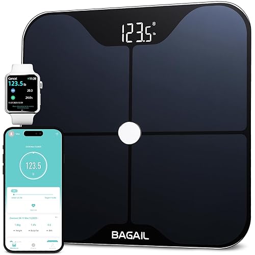 BAGAIL BASICS Báscula inteligente para peso corporal, báscula digital de baño con revestimiento ITO, báscula precisa de IMC de grasa corporal con