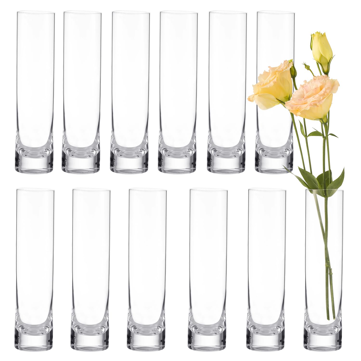 Jarrones Pequeños para Decoración de Mesa-12pzas Mini Jarrón de Cristal Pequeño,Jarrones de Cristal Transparente para Decoración de Bodas,Portavelas Flotante Huracán para Decoración de Fiestas 19.5cm