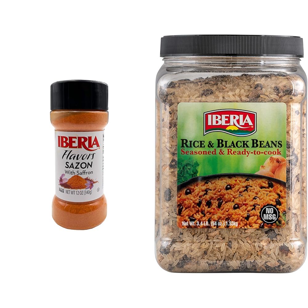 Iberia Sazon with Saffron, 12 oz+ Iberia Rice & Black Beans, 3.4 Lb