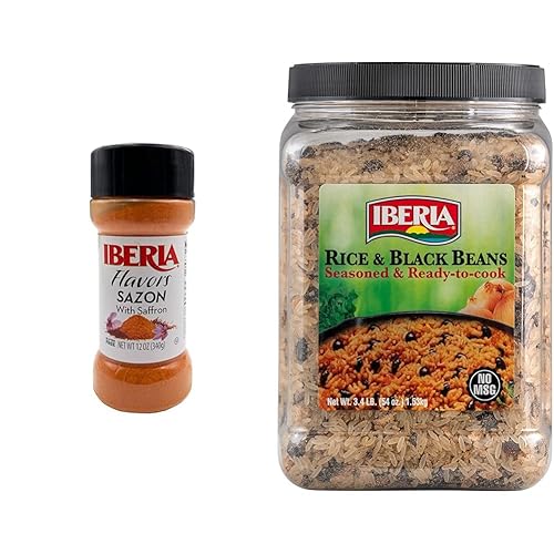 Iberia Sazon con azafrán, 12 onzas + arroz Iberia y frijoles negros, 3.4 libras