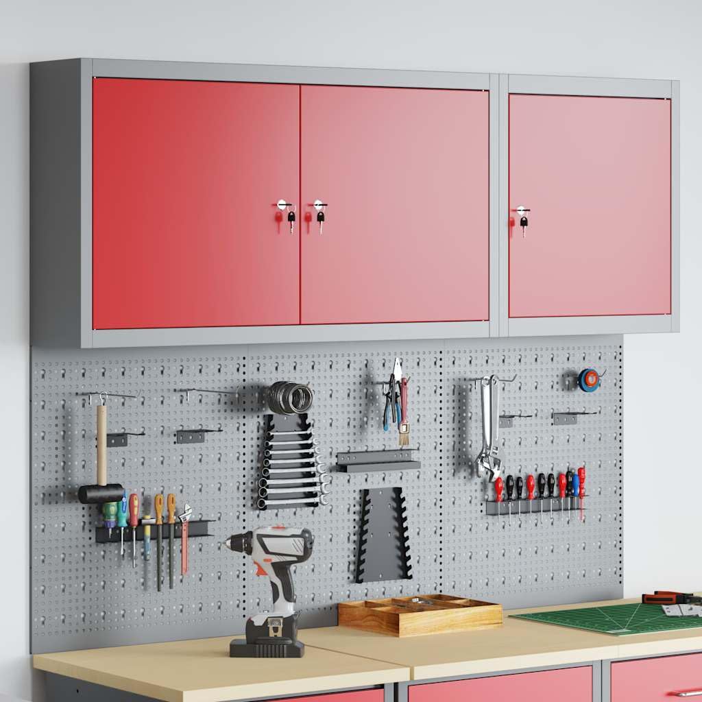Juego de 5 armarios para herramientas de acero pulverizado, montaje en pared, 150 x 20 x 115 cm, con placas perforadas, estantes metálicos y 3 cerraduras para taller y garaje