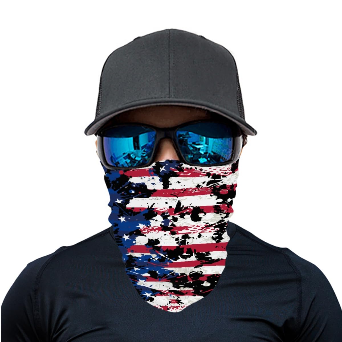 GLUDEAR American Flag Bandana Neck Gaiter Scarf Dust Wind Sun Protection Scarf Neck Balaclava,4pcs Eagle Sunflower