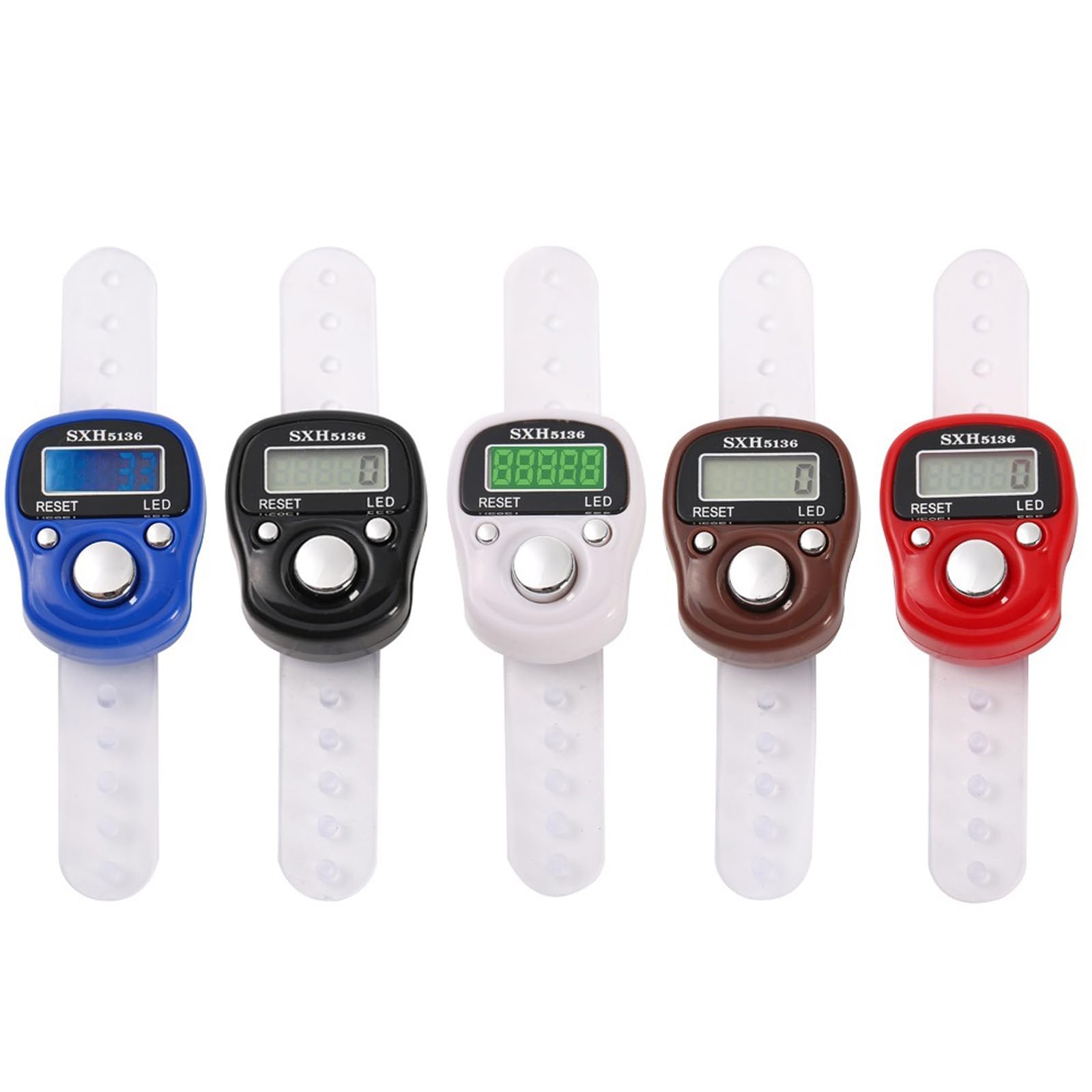 6-Pack Digital Tally Finger Counter with Led, Colorful Tasbeeh Tasbih 5-Digits Counter Clickers with Led Light, Carry Ring, Individual Hard Case for Muslims Pray Knitting Track Golf Lap