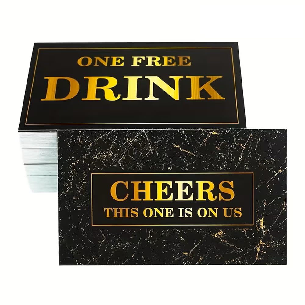 CAA Trading™ 50 x Black Gold Free Drink Card Token Voucher Beverage Wedding Party Festival Event (50 Cards)