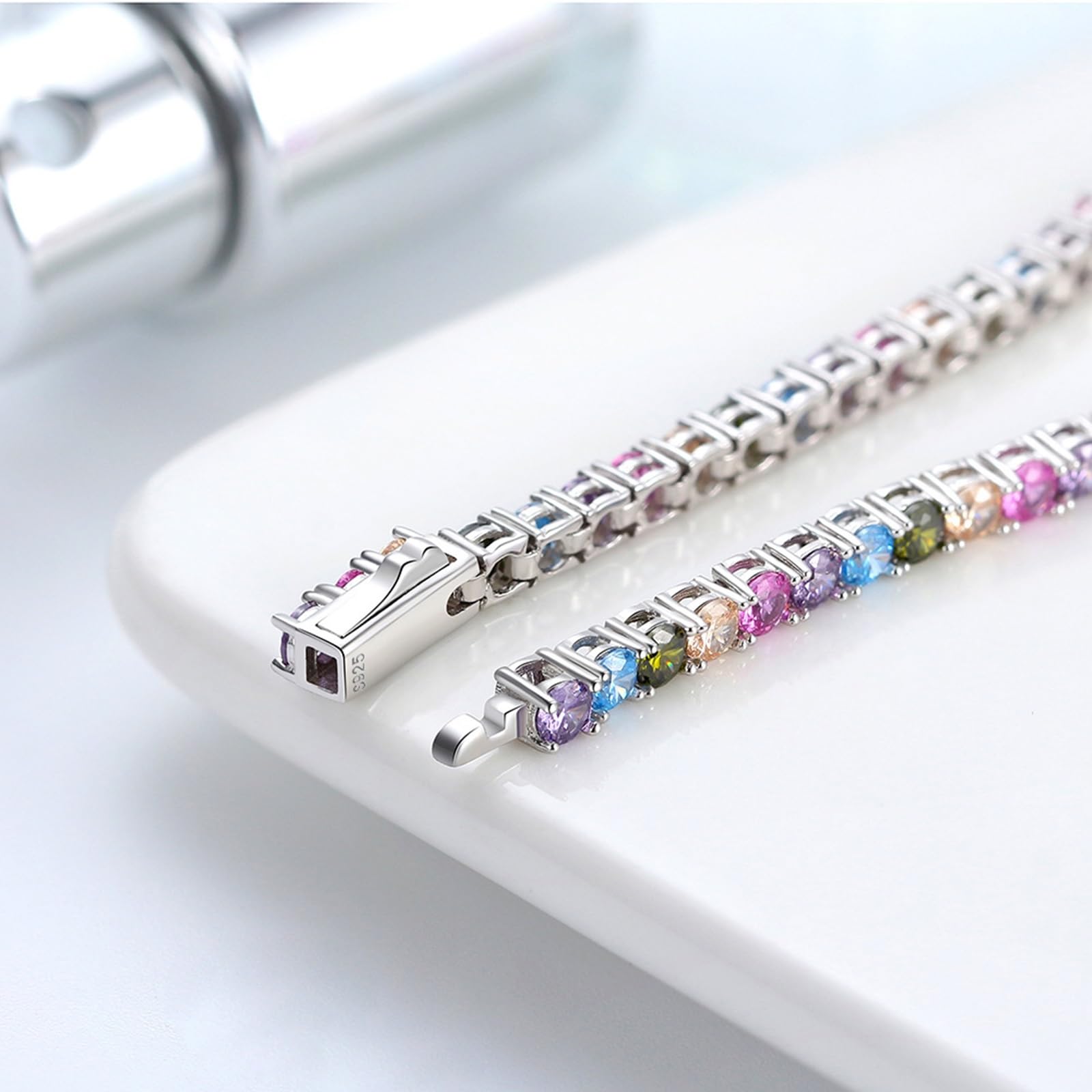 Epinki Bracciali con Catena Argento 925 per Donna, Catena da Tennis con Zirconi Colorato Gioielli Bracciale