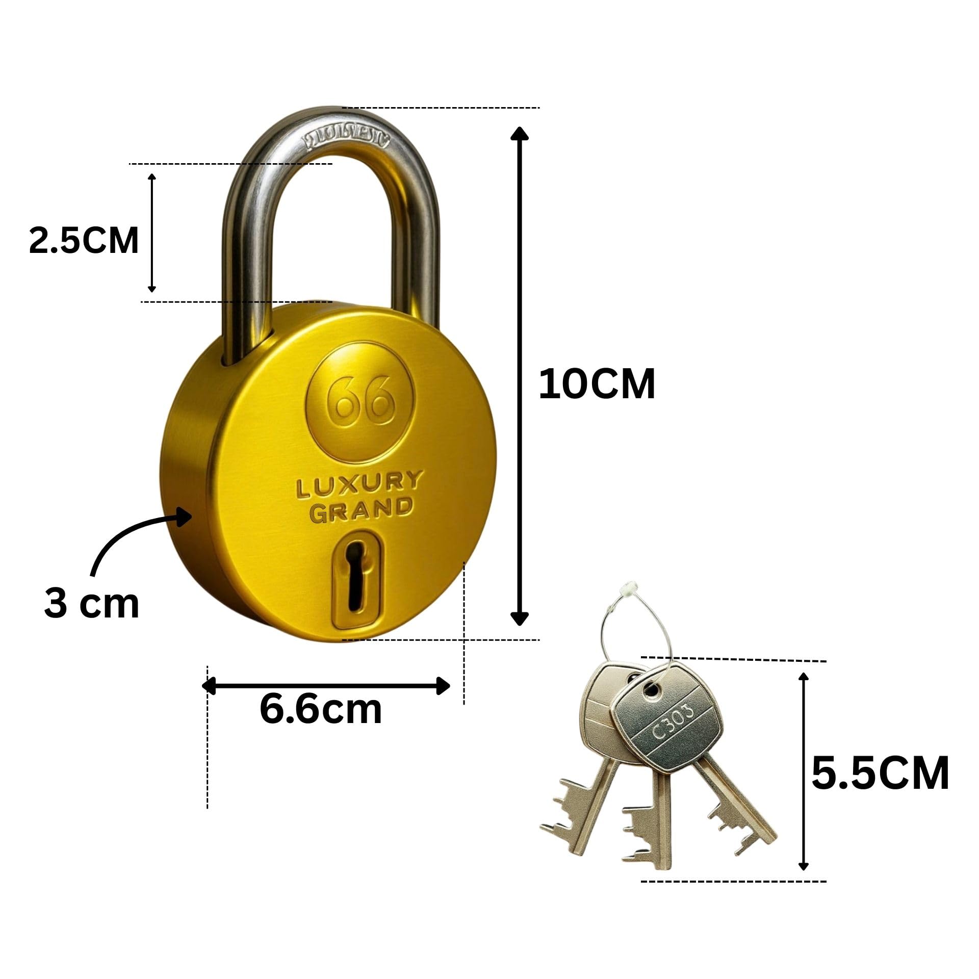 Luxury Grand 66mm 6 Keys Heavy Duty Brass Finish Padlock | 9 Lever High Security | Hard Steel Shackle | Lock and Key for Home Door Shop Shutter Main Gate Warehouses & Commercial Security — Amazon image 2