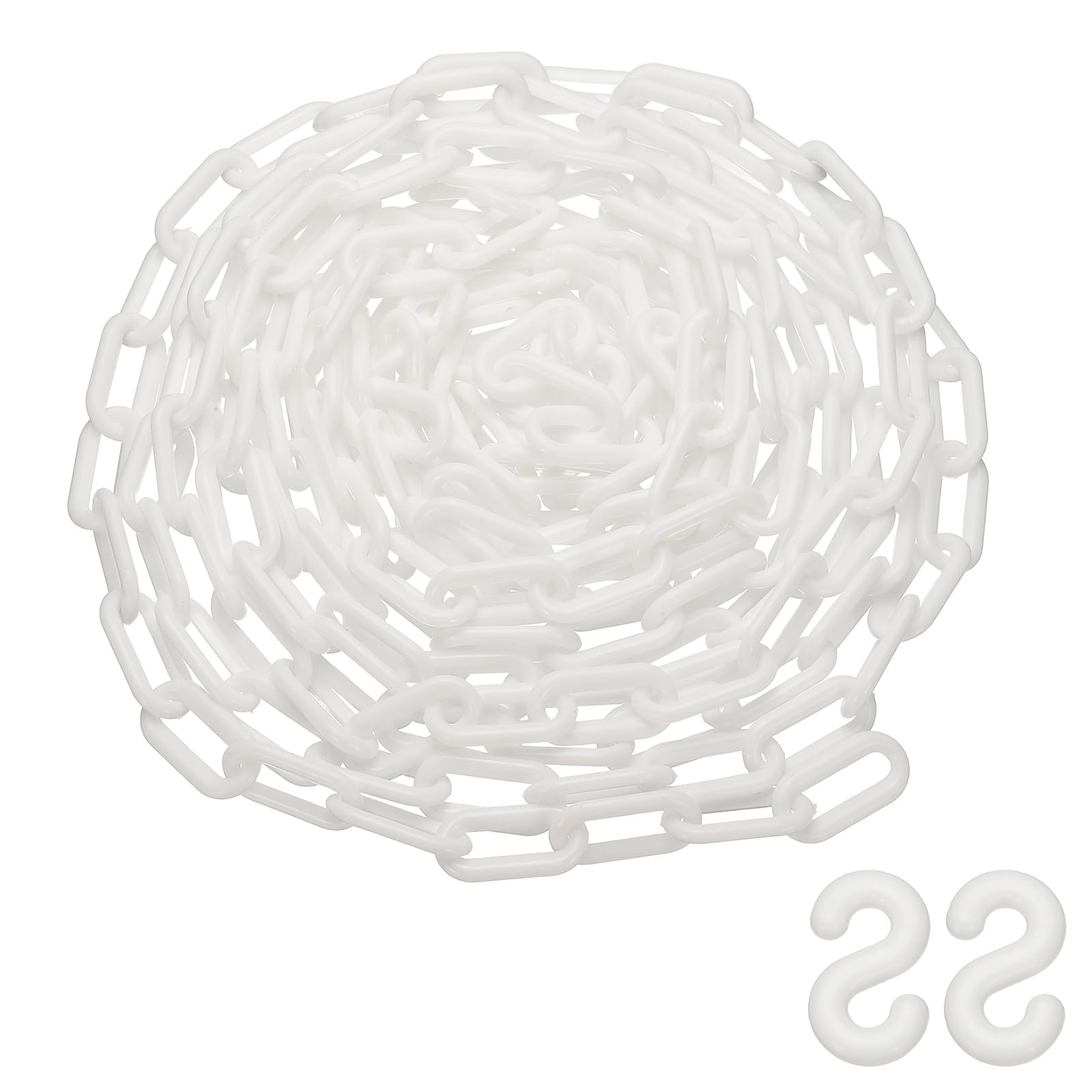 PATIKIL 25 Pieds Chaîne En Plastique, Barrière De Sécurité Chaîne 1x2 Pouce Boucle Léger Imperméable Contrôle Foule File D'Attente Concerts Parking DIY Clôture Porte, Blanc