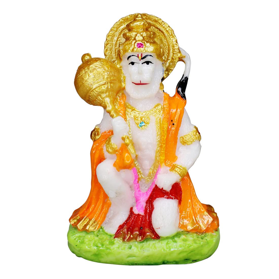 Om BhariPuri Marble Bajrang Bali/Balaji/Sankat Mochan Hanuman ji ki Murti/Statue/Idol for Home Office Main Door Temple (H x W x L :- 4 x 2.5 x 1.5 Inch, Weight :- 0.115 Kg)