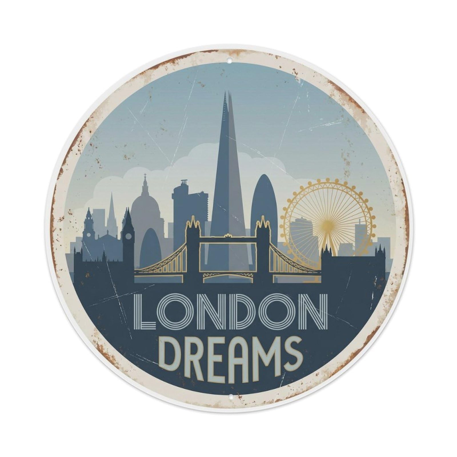 Fqcyn Style Vintage Travel London Skyline Panorama Metal Tin Sign