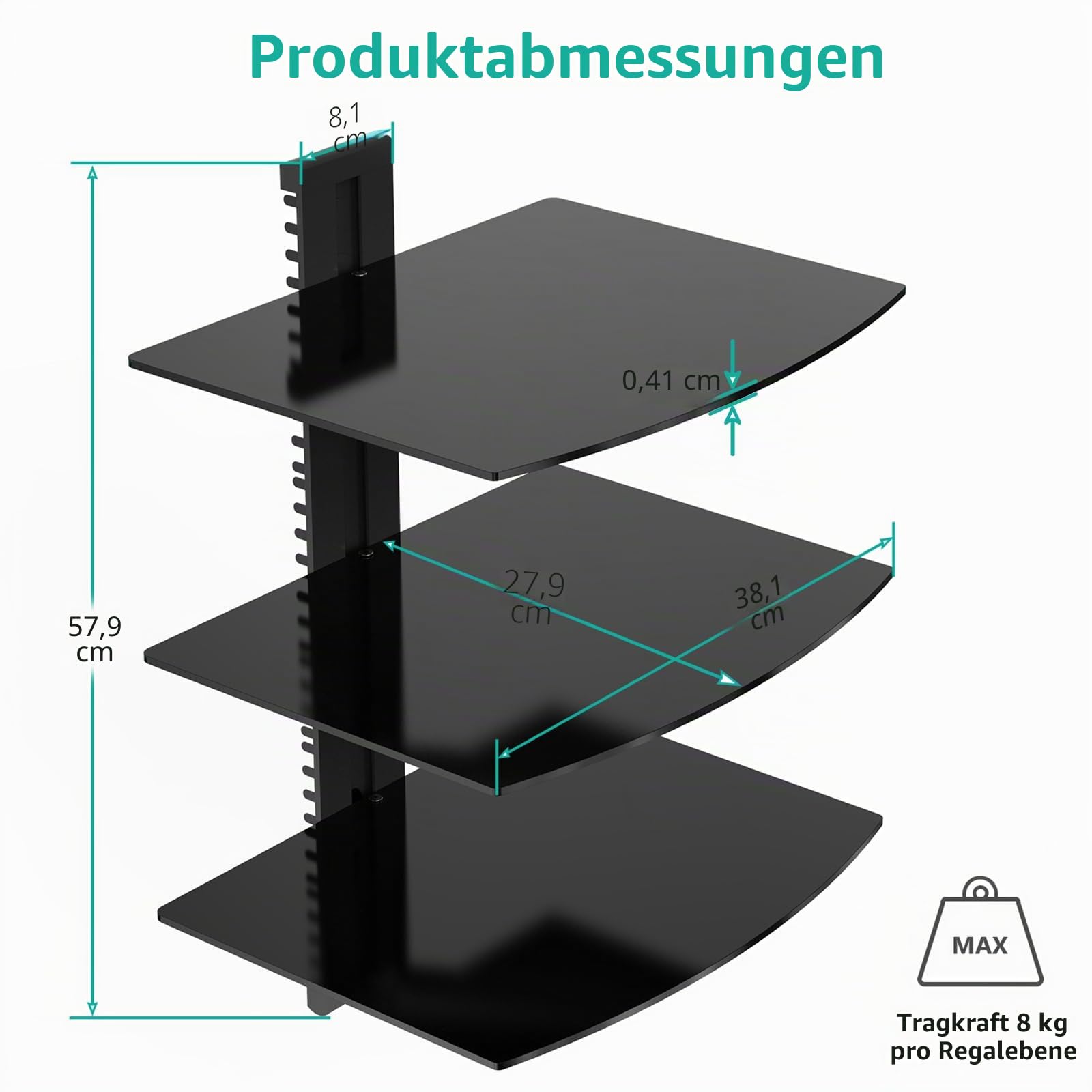 WALI Schwebendes Wandregal mit verstärkten gehärteten Brillen für DVD-Player, Kabelboxen, Spielekonsolen, TV-Zubehör (CS303), 3 Ablagen, Schwarz