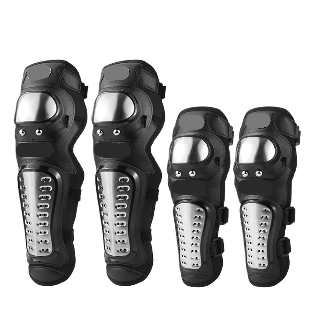 Ginocchiere per moto in acciaio inox, ginocchiere per gomito, protezione da corsa da motocross, equipaggiamento protettivo, protezione per ginocchia (4 pezzi, nero)