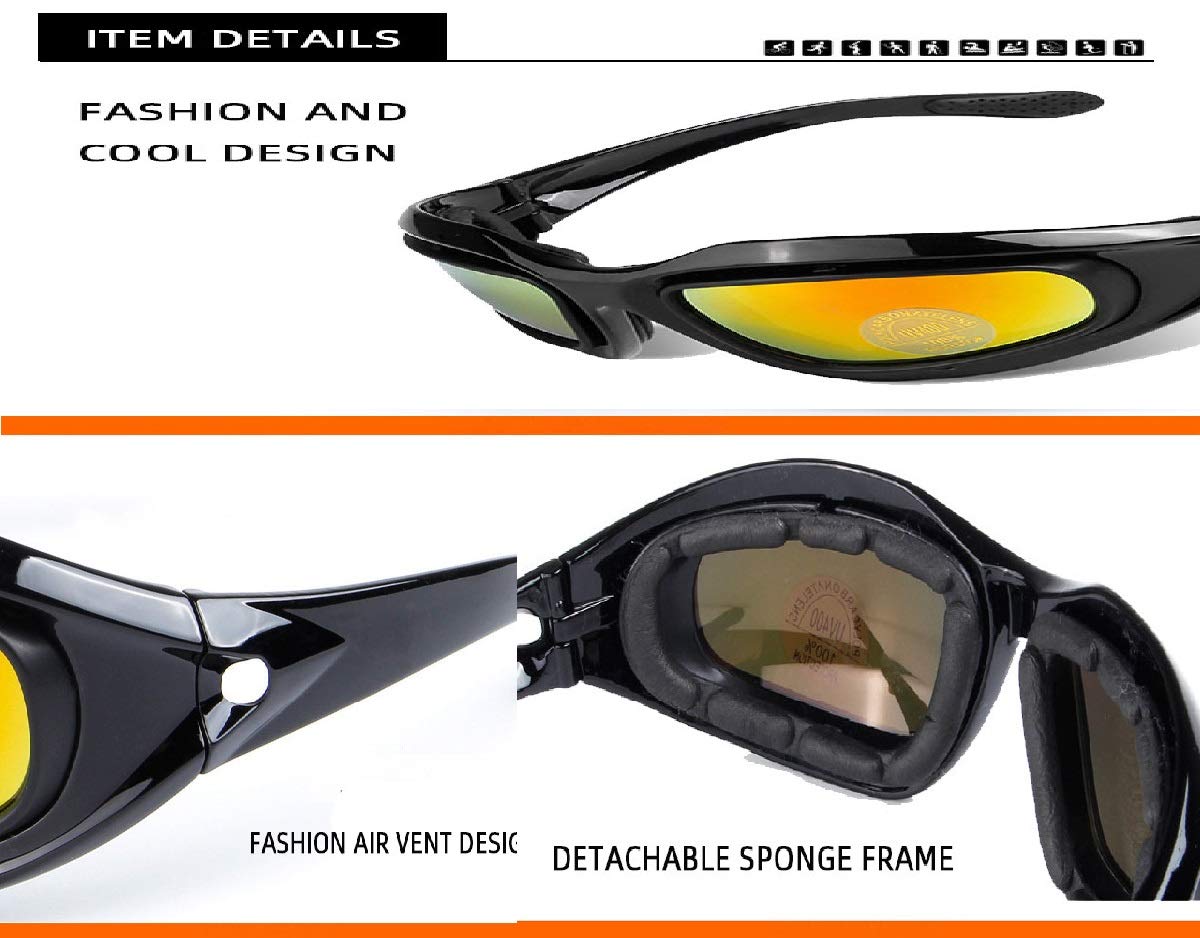 GALAXYLENSE Air Soft Sport Military Eye Protection Glasses - Baseball High Impact Resistant Sunglasses - Motorcycle Glasses - Provide Polarized UV Protection & Comfort - 4 Polycarbonate Lenses - Image 6