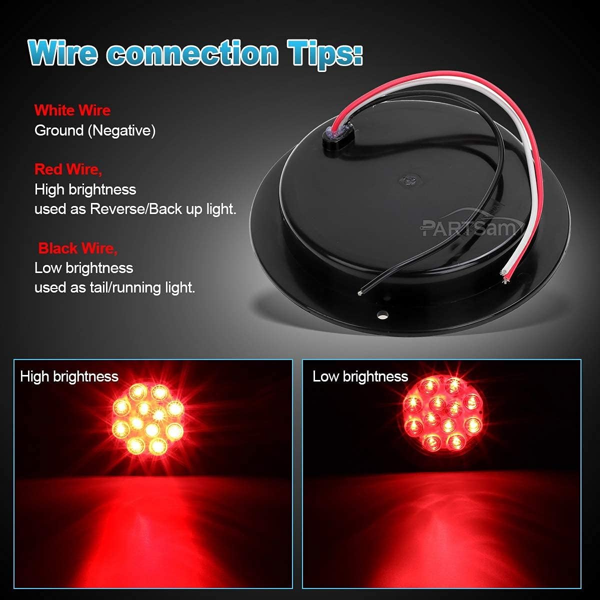 Partsam 2 Smoke/Red + 2 Clear/White 4" Round LED Trailer Tail Lights Kit 12LED Flange Mount [IP65 Waterproof] [Stop Brake Turn Reverse] Back Up Trailer Lights for Trailer RV Truck